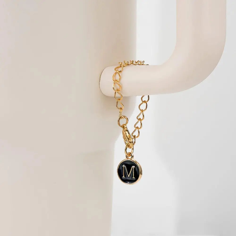 Simple White/Black Letter Charm for Cup Personalized Initial Name Water Cup Handle Chain with Buckle Hanging Handle Charm Cups Vue