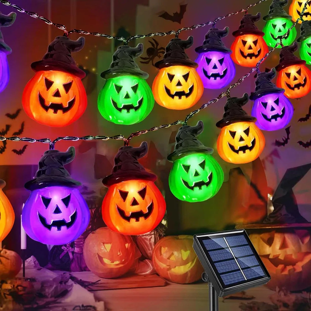 Upgraded Solar Halloween Lights Outdoor Pumpkin String Lights Waterproof Halloween String Light For Garden Patio Landscape N05 Vue RGB 3.5M 10 leds