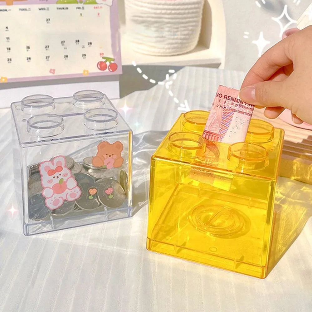Transparent Funny Change Box Home Decor Piggy Bank Building Block