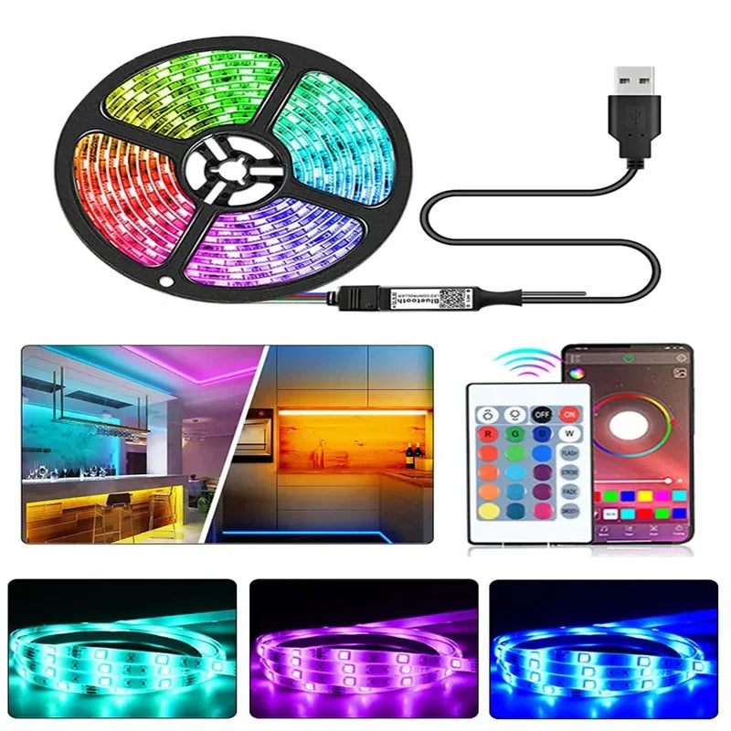 5050 RGB LED Strip Light USB 5V Smart Bluetooth Control IR Remote Flexible Led Tape 30/60 LEDs/M Colorful Ribbon Room Decor Vue