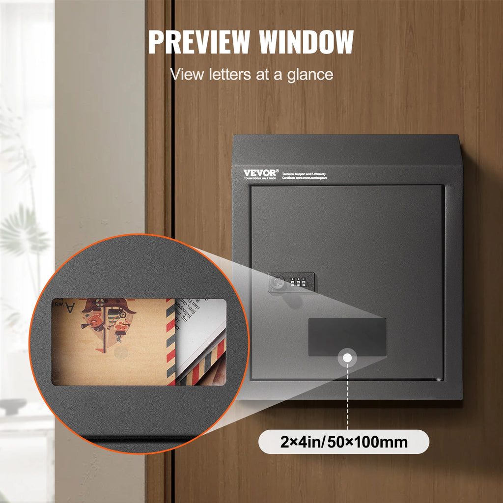 Through-the-Door Steel Mail Drop Box with Combination Lock Locking Mail Drop Box Vue