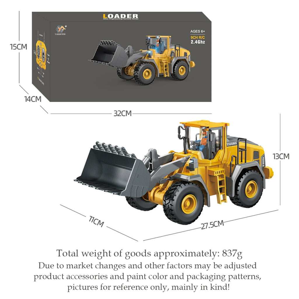 2.4G Remote Controlled Bulldozer Nine Channel Loading Vehicle Simulation Excavation Engineering Gifts for 6+ Children Vue