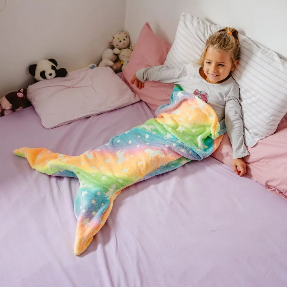 Flannel Mermaid Sleeping Bag Universal Soft Mermaid Tail Blanket Beautiful Cozy Rainbow Mermaid Blanket Children Vue