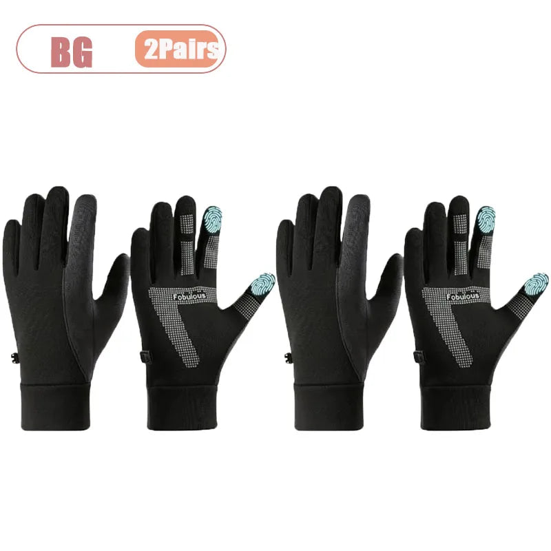 1-4Pairs Winter Gloves for Men Waterproof Windproof Touchscreen Thermal Fleece Lined Non Slip Palm for Cycling Driving Sports Vue Black Gray-2Pairs M