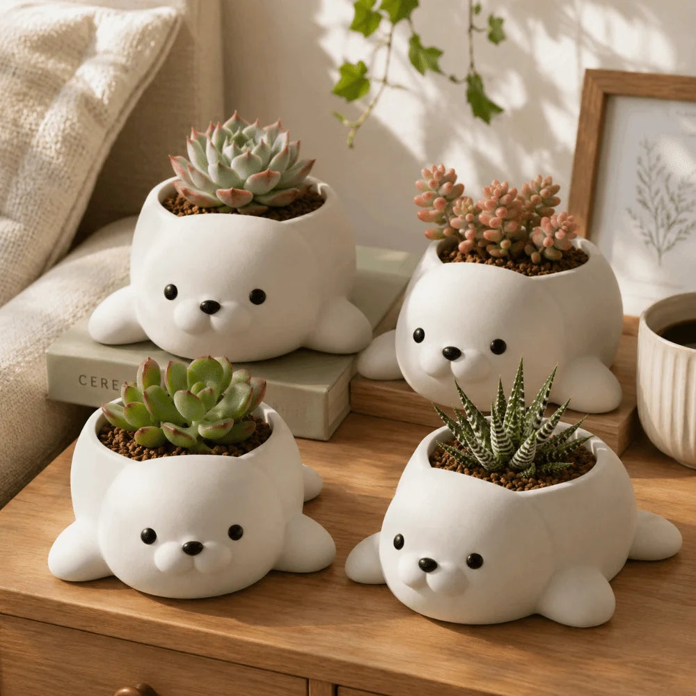 Cute Animal 3D Printed Seal Flowerpot Storage Box Home Decor Desktop Ornaments Funny Jewelry Holder Plant Flower Pot Living Room Vue