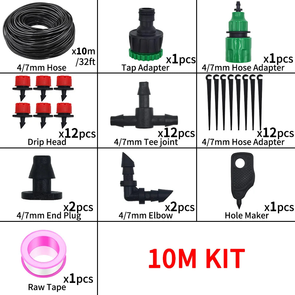 5-20M Micro Drip Irrigation System Kit Adjustable Drippers Nozzles for Garden Patio Lawn Plant Watering Automatic Sprinkler Vue 10M KIT