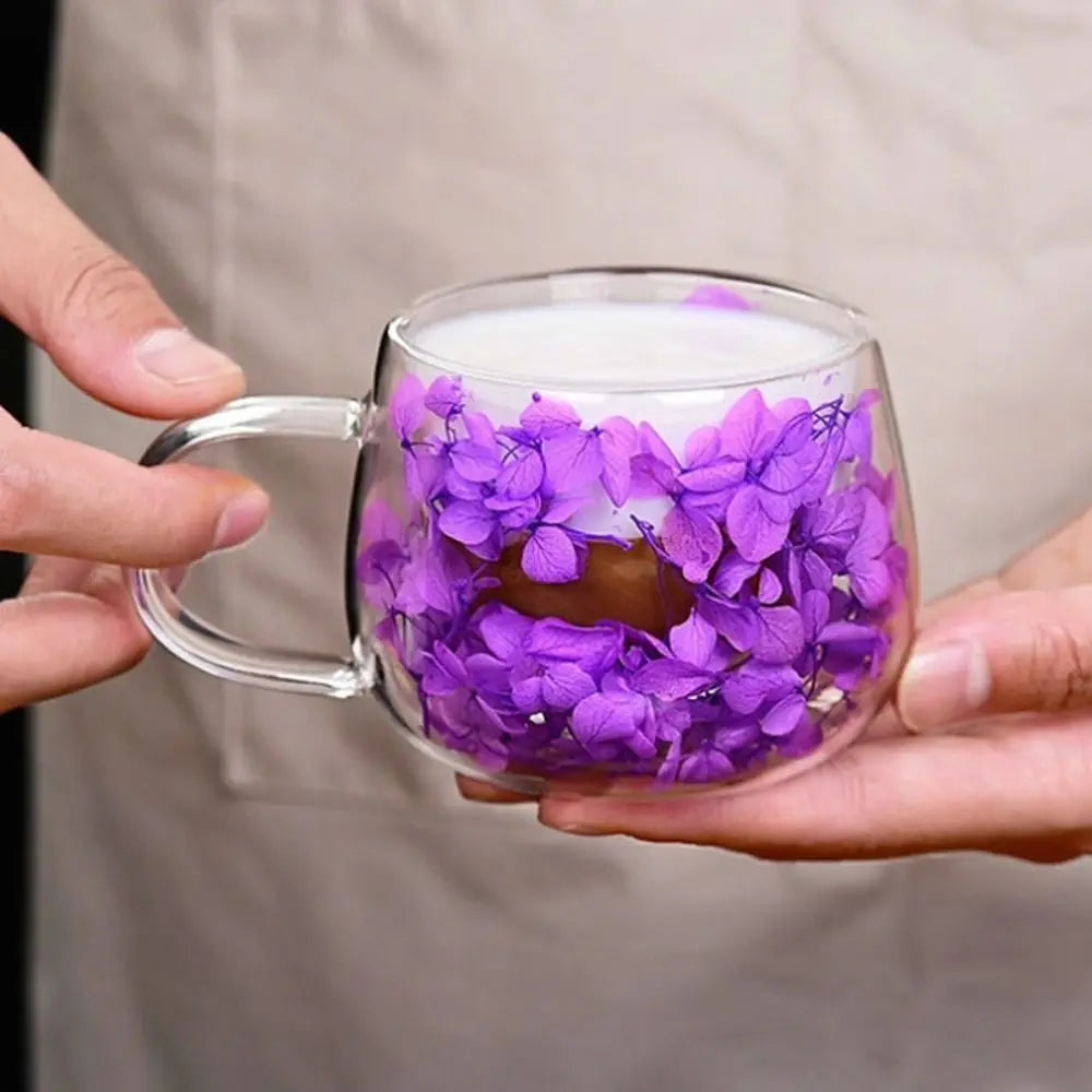 Coffee Tea Cup Dried Flower Glass Cup Double Insulated with Handle Double Wall Mug Heat Resistant 150ML Clear Glass Cup Vue