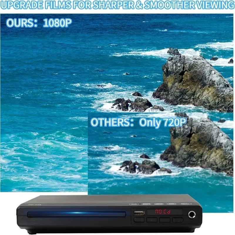 HD-328 Portable 1080P DVD Player With Remote Control USB MP3 MP4 Support Disc Player For Home /TV Projectors Built-in MIC Port Vue
