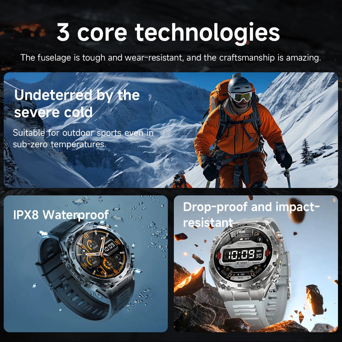 2026 Outdoor New 1000mAh Battery T-Rex 3 Military Grade Smart Watch Men IP69K Waterproof HD Bluetooth Call 100+Sports Watch Vue