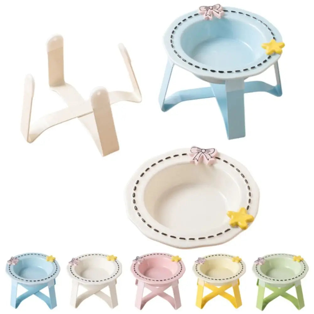 Cute Ceramic Cat Bowl Anti Slip Anti Vomiting Cat Food Water Bowl Large Caliber Stable Elevated Pet Feeder Bowl Vue