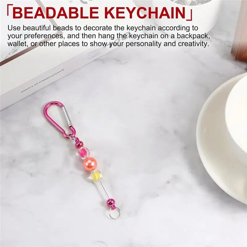 ABKW-Beadable Keychain Bars, 24 Pcs Metal Beaded Keychain Blanks Bulk Making Supplies Kit With Snap Hook Vue