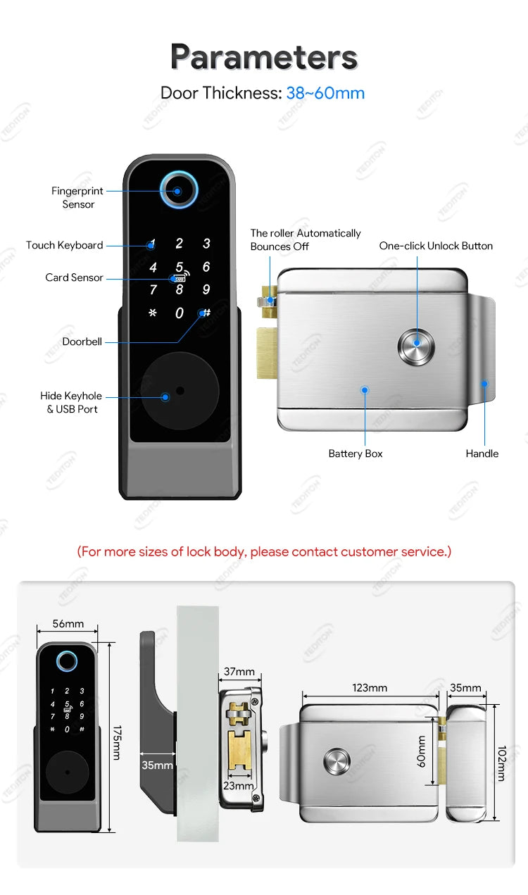 Fingerprint Lock Waterproof Tuya Wifi Remote Control Bluetooth TTLock App Mechanical Electronic Smart Door Lock for Home Vue