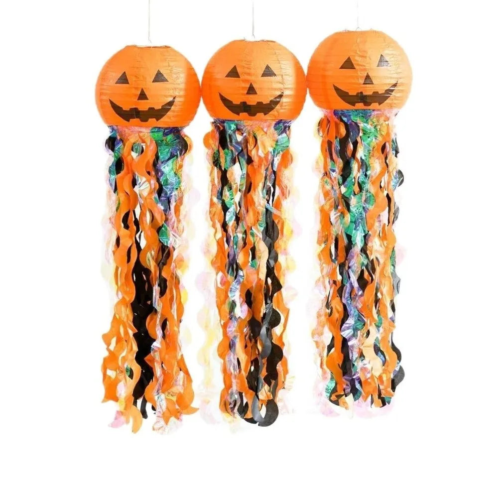 Vintage Design Pumpkin Paper Lanterns Cartoon Style Lightweight Material Skull Paper Lantern Delicate Design Easy Installation Vue