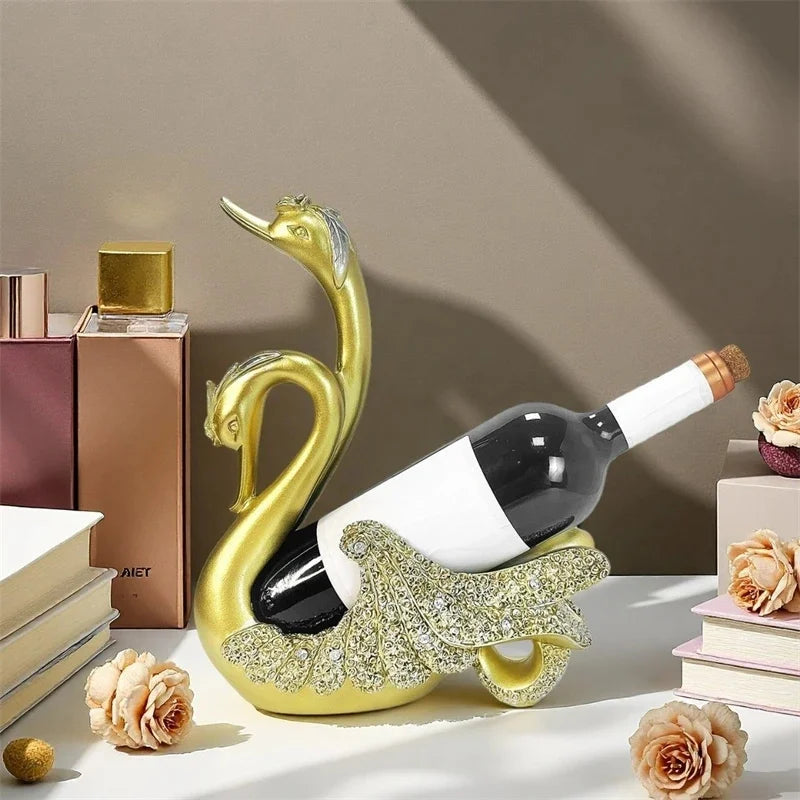 Couple Swan Resin Wine Holder Sculpture European Style Table Centerpiece For Living Room Entryway For Couples Anniversary Gift Vue