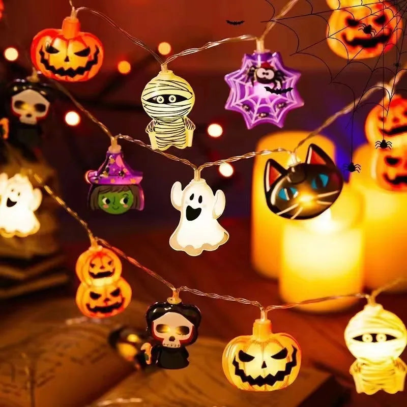 2025 Halloween Spider Led String Lights Pumpkin Skeleton Ornaments Decoration Lights Battery USB Powered Indoor Lights 1006 Vue
