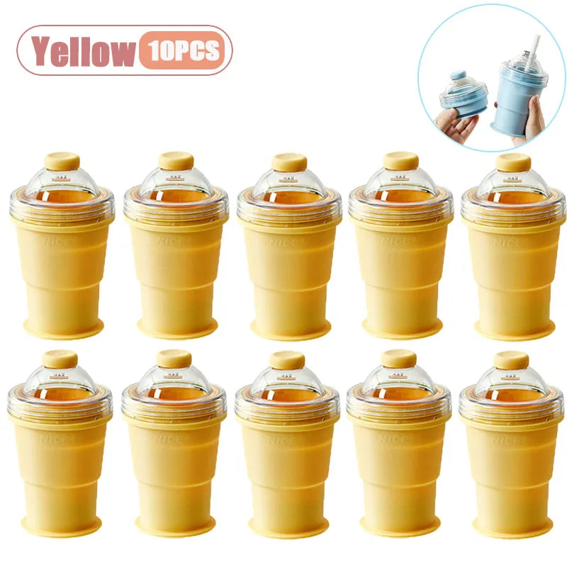 Portable Foldable Ice Ball Cup with Straw Food Grade Silicone Ice Mold for Whiskey Cocktails Reusable Summer Travel Water Bottle Vue As Shown Yellow-10PCS