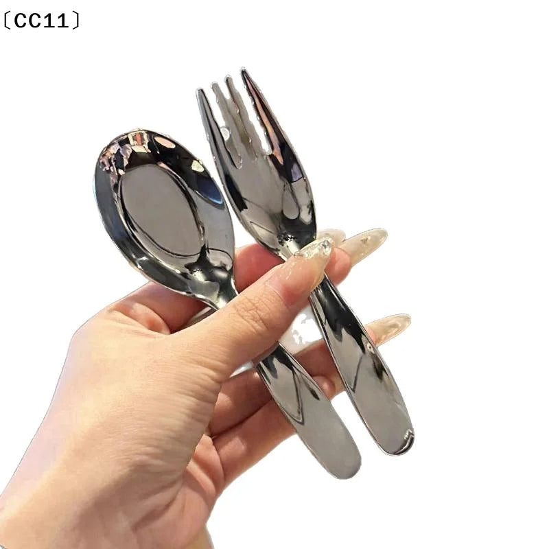Stainless Steel Spoon Fork Set Short Handle Children's Tableware Household Baby Food Spoon Soup Spoon〔CC11〕 Vue