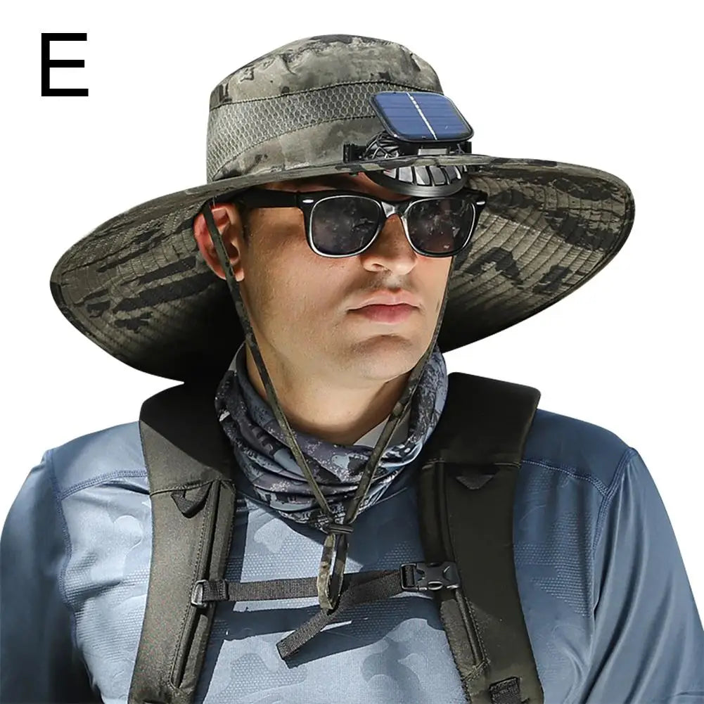 Cooling Breathable Waterproof Big Hat Wide Brim Sunshade Hat Block Ultraviolet Rays Fan Outdoor Fishing Solar Charging Fan Hat Vue ArmyGreen