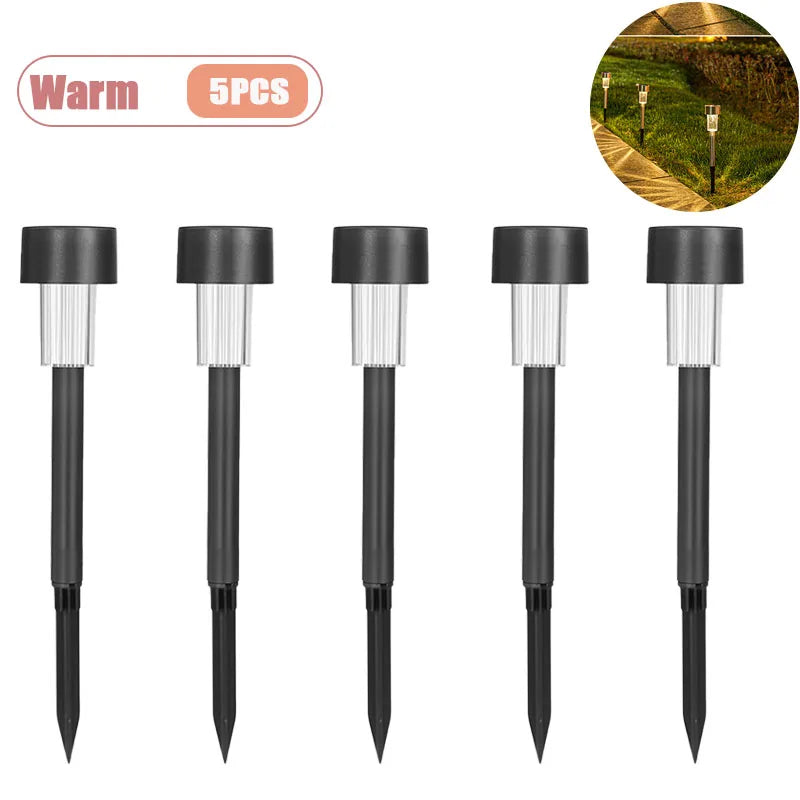 Solar Landscape Lawn Light Stainless Steel Garden Lamp Outdoor Pathway Lighting Auto Illuminate Yard Walkway Deck Christmas Vue Warm-5PCS