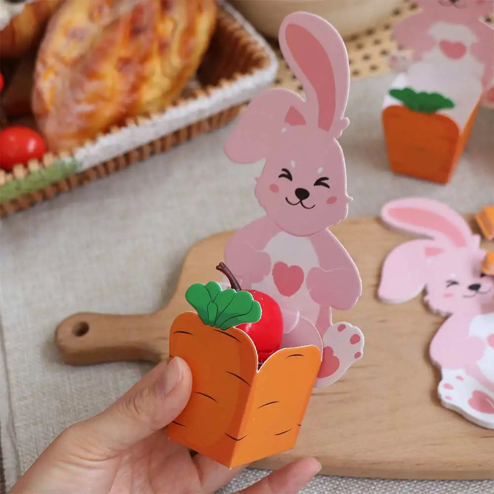 New Cute Easter Candy Box Rabbit Hug Carrot Design Paper Box Food Packaging Case 10 Pieces Festivel Cookie Box Gift Giving Vue