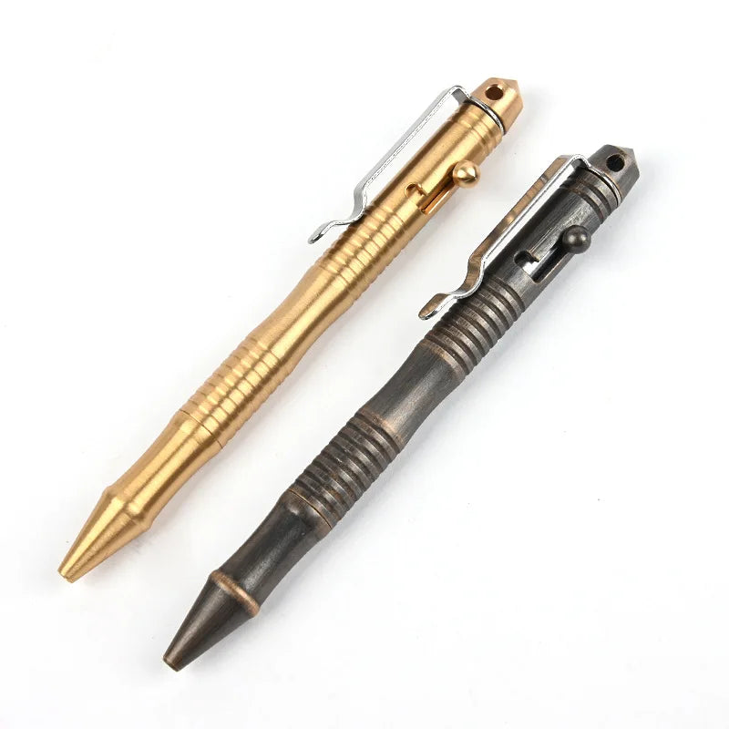 High Quality Brass Self-Defense Tactical Pen Bolt Switch Ball Point Writing Pen For Outdoor Camp EDC Tool Gift Box Vue