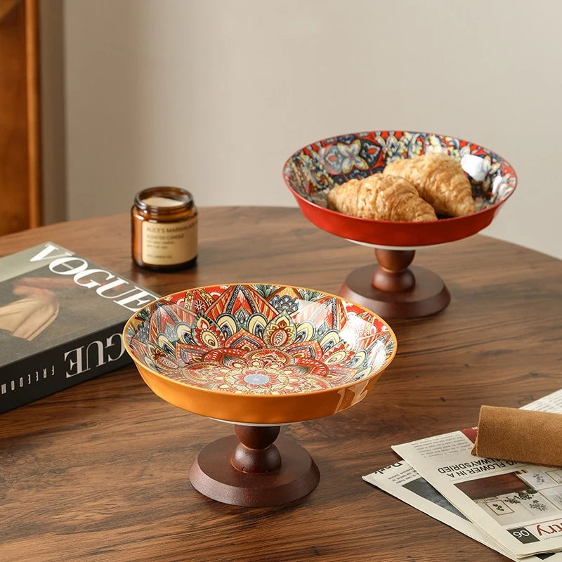 Ceramic Fruit Tray Boho Vintage Premium Serving Plate Coffee Table Snacks Centerpiece For Living Room Kitchen Gifts For Couples Vue