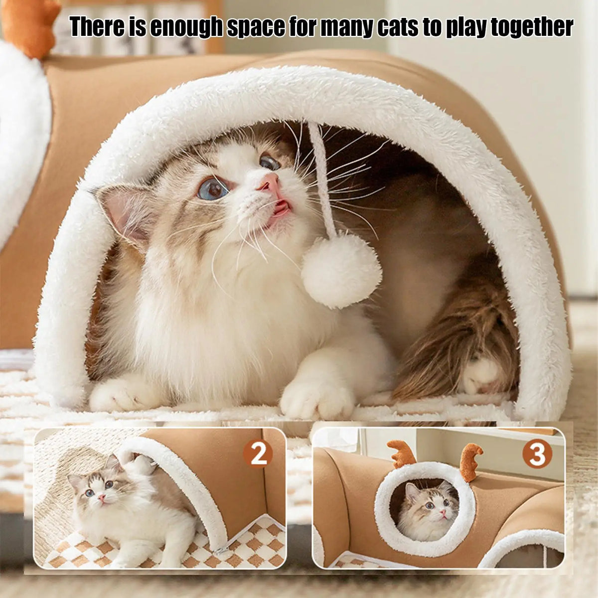 Winter Indoor Warm Plush Cat Bed Tunnel Warm Shelter Tent House Toys for Dog Play and Sleep Integrated Hide and Seek Pet Nest Vue