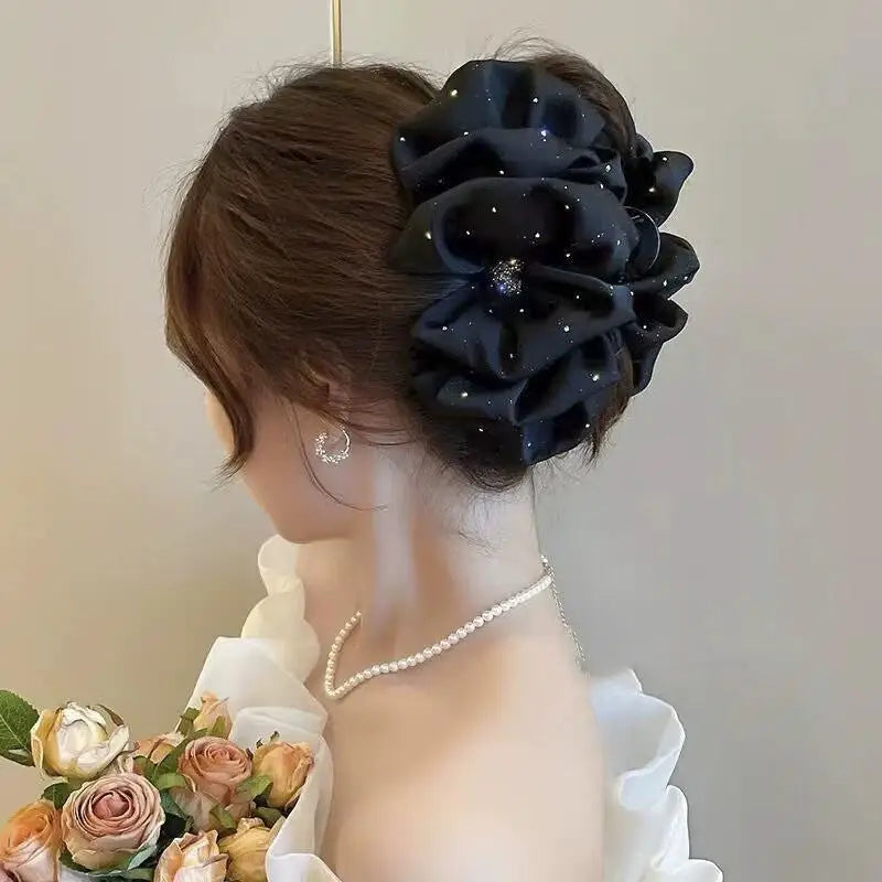 Beautiful Black Mesh Flower Hair Clip for Women Shark Grip Claw Ideal for Parties and Formal Occasions Vue A6 one size