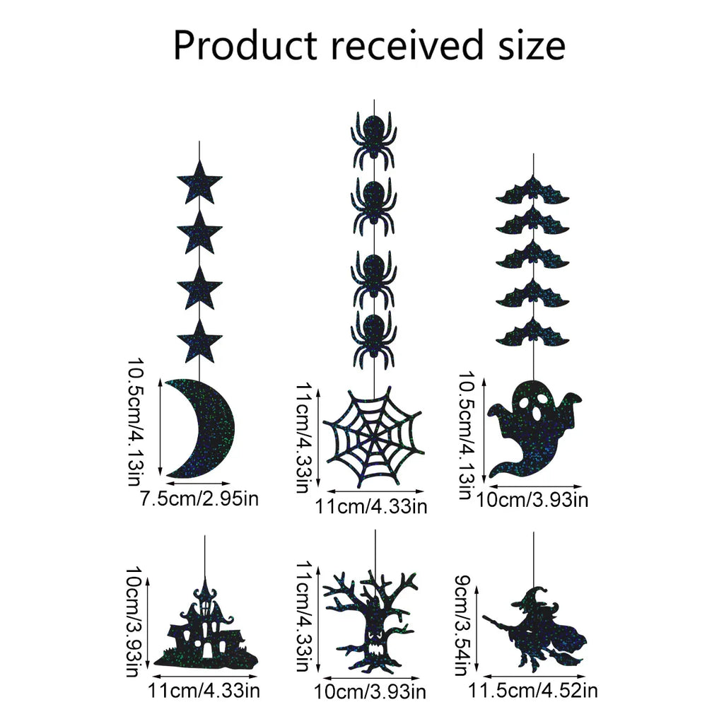 6pcs Halloween Hang Ornaments Scary Spider Witch Ghost Bat Pendant Ornament for Halloween Decor Festival Party Bar Home Decor Vue black