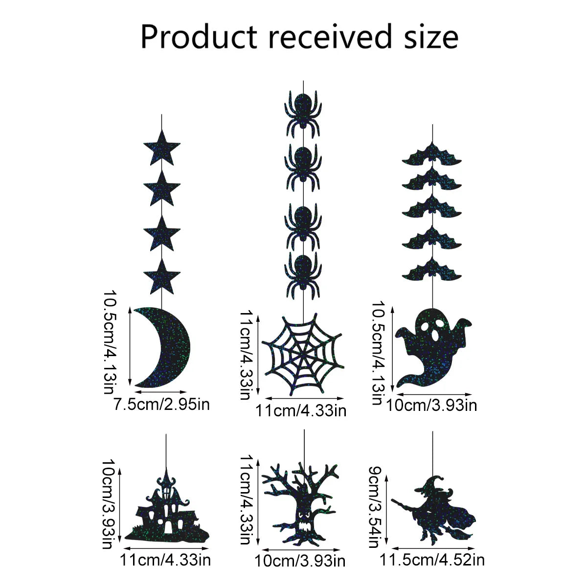 6pcs Halloween Hang Ornaments Scary Spider Witch Ghost Bat Pendant Ornament for Halloween Decor Festival Party Bar Home Decor Vue black