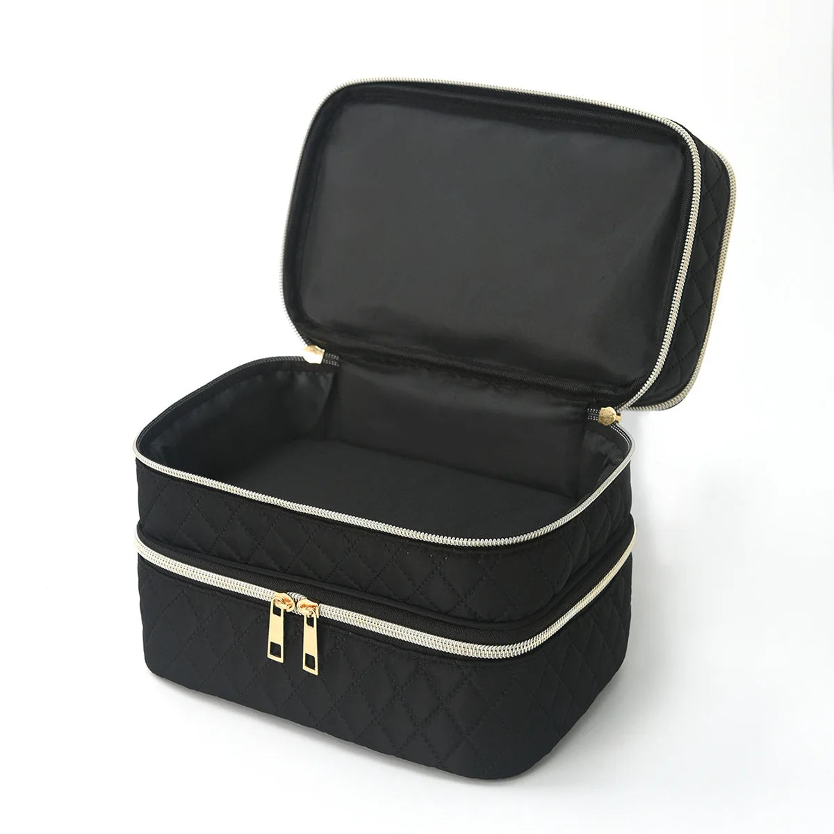 3-Layer Large Capacity Quilted Makeup Bag Organizer with Handles - Suitable for Travel and Home Organizer Tools Case Vue