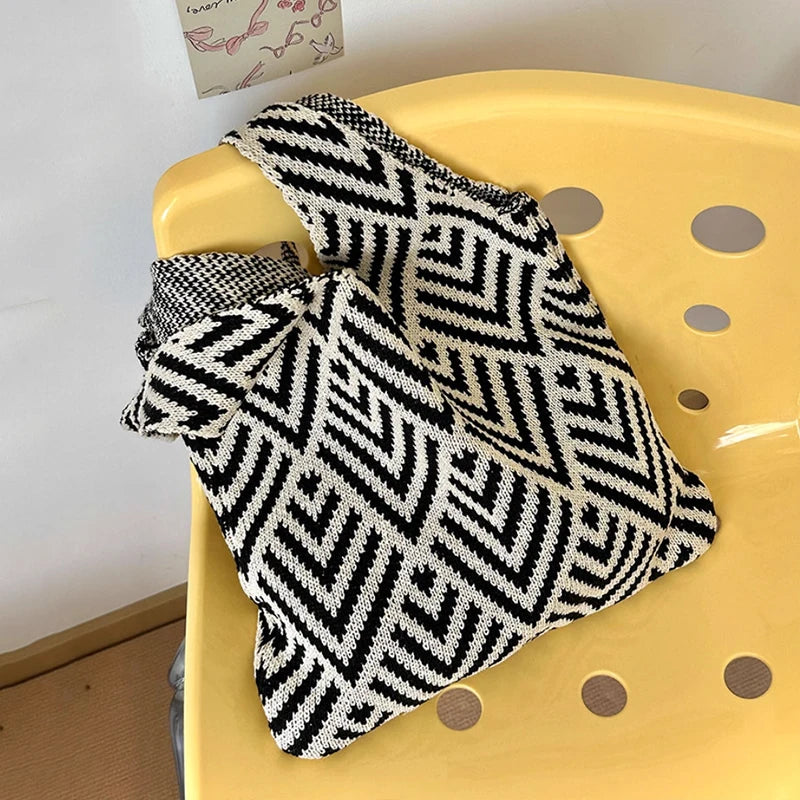 Fashion Handbag Shoulder Bag Knitting Stripe Shopping Bags Large