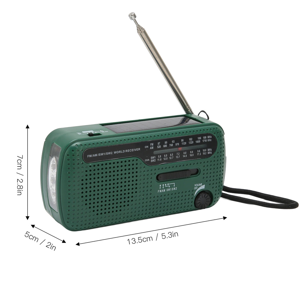 Hand Crank Solar Radio AM FM SW1 SW2 Camping LED Flashlight Multiband Camping Emergency Radio for Outdoor Hand Crank Solar Radio Vue