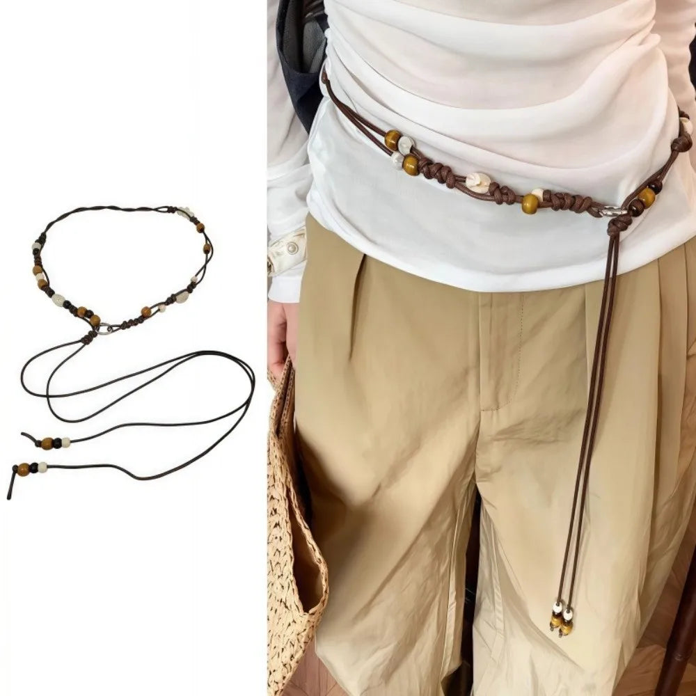 Ethnic Hand-woven Waist Chain Wooden Bead Adjustable Decorative Belt
