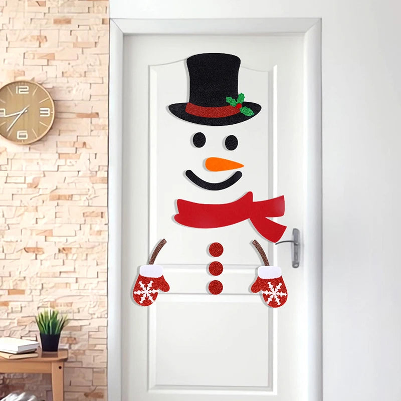 Christmas Door Window Stickers Felt Cloth Snowman Santa Claus Elk Wall Sticker Christmas Home Decoration Happy New Year 2025 Vue Default Title