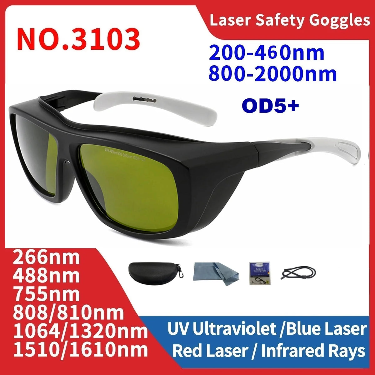 Laser Glasses Protection X Rays Safety Goggle Eye Protective UV IPI IR IPL FPV 200-2000nm 1064 532nm All Wavelength Hair Removal Vue 3103