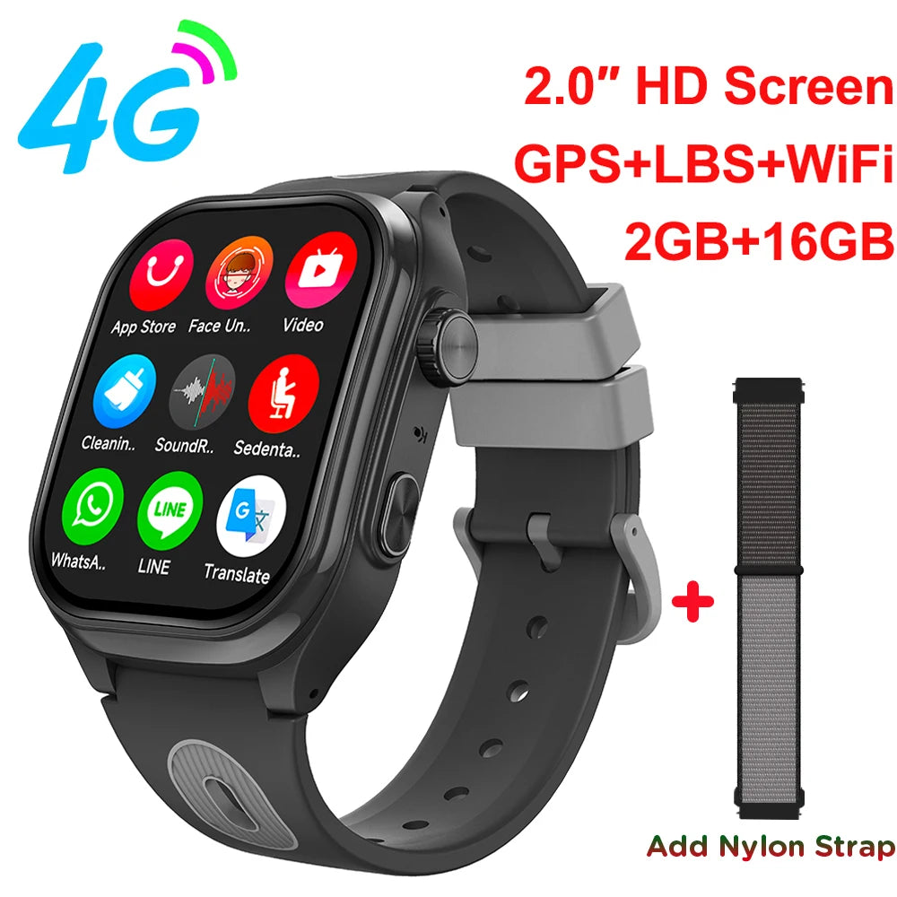Smart Watch Kids 4G GPS WIFI Video Call APP Download SOS Children Phone Call Smartwatch Monitor Location Tracker Boys Girls Gift Vue add Nylon Strap
