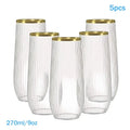 1/5 Pcs Plastic Transparent Ribbed Wine Glasses Disposable Stemless Wine Glasses Plastic Cocktail Glasses For Unbreakable〔CC11〕 Vue 5PCS Gold