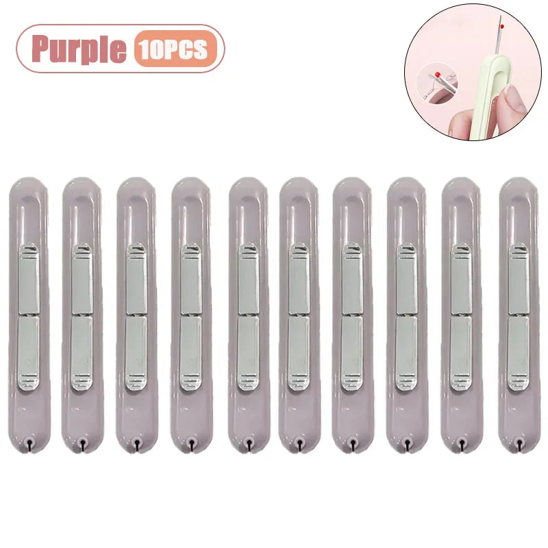 2 in 1 Easy Threader Sewing Needle Threading Tool for Elderly Multifunction Hand Sewing Tool with Built-in Thread Cutter Ripper Vue Purple-10PCS
