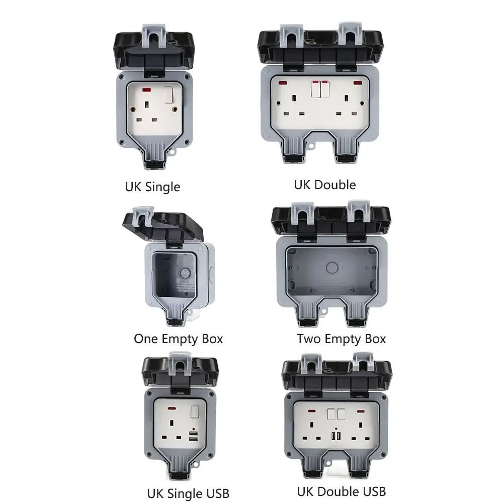 Waterproof Design Wall Switch Socket UK Plug USB Port Electrical Outlet IP66 Waterproof Dust Proof Power Socket Box Vue