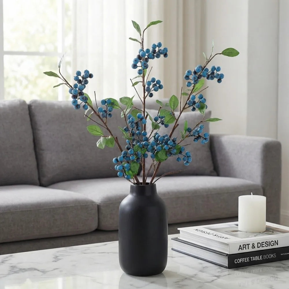 Green Leaves Artificial Foam Berries Branch Luxury Plastic Artificial Berries Fruit Elegant Faux Good Luck Fruits Fake Plants Vue
