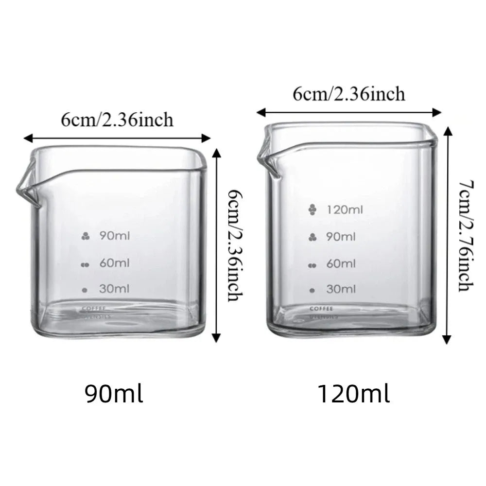 2PCS Transparent Square Measuring Pitcher with Scale 90/120ML Measuring Mini Espresso Cup Single Spouts Heat Resistant Milk Cup Vue