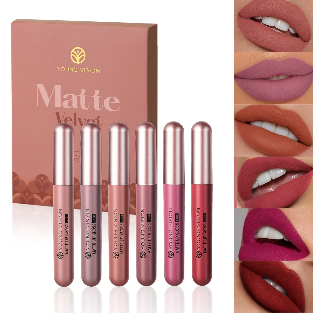 YOUNG VISION 6Pcs/Set Matte Velvet Lipgloss Waterproof Long-Lasting Liquid Lipstick for Flawless Makeup Vue 8080