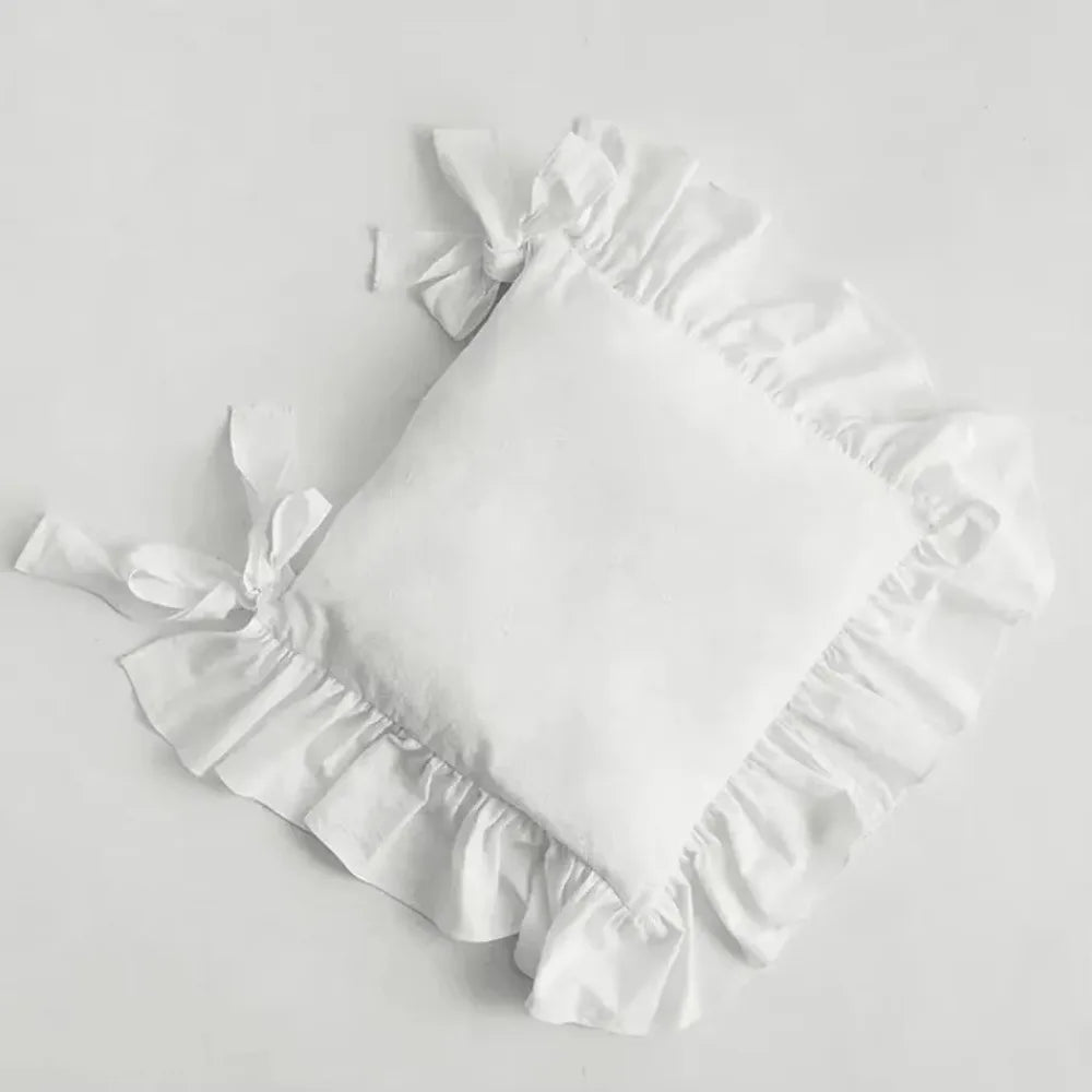Home Decor Vintage Ruffled Chair Cover Soft Comfortable Chair Cushion Covers Anti-dirty with Ties Chair Slipcover Dining Chair Vue White 15.75x15.75 in