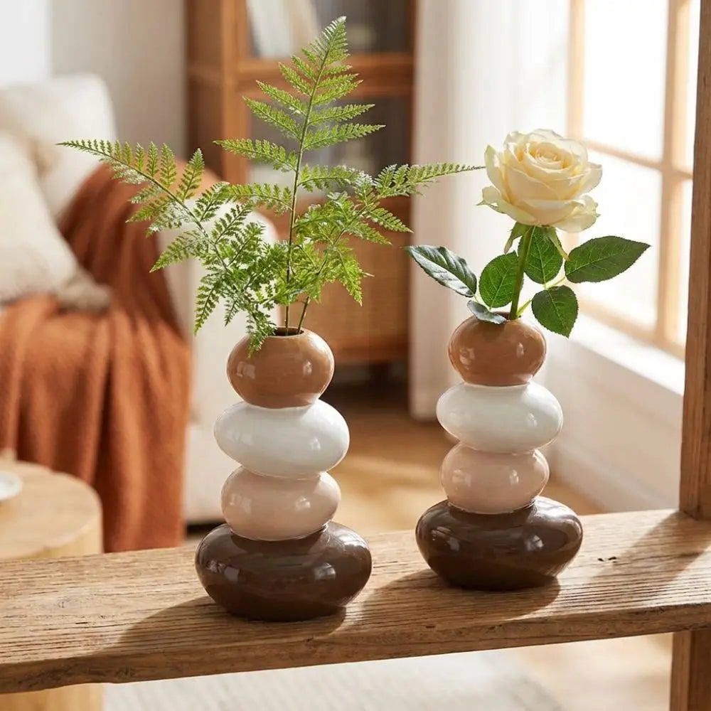 Resin Stacking Stone Flower Vase Smooth Good Luck Stacked Pebble Plant Bottle Anti-tip Aesthetic Sculpture Vue