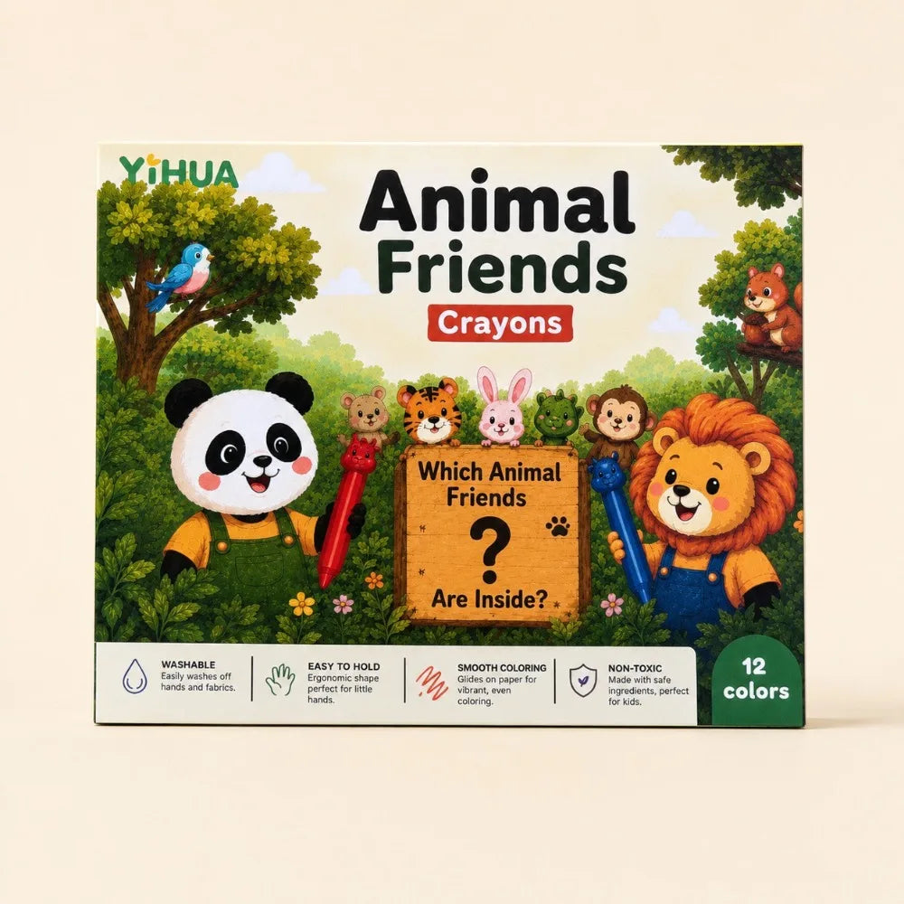 12-Color Animal Styling Crayon Not Dirty Hands Injection Molding Brush Children's Stationery Color Crayon Set Non-toxic Vue