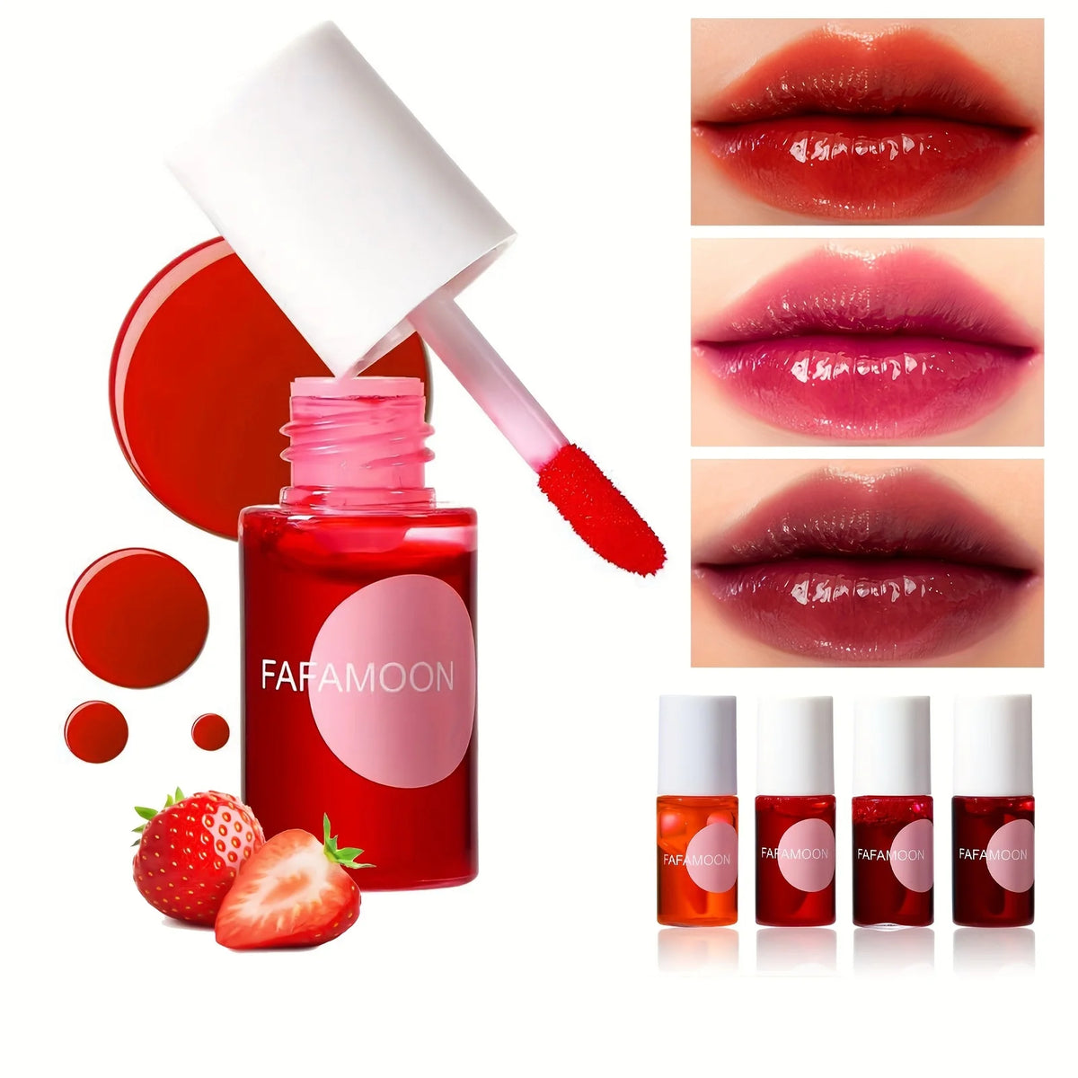 4 Color Fruity Lip Tint Water Gloss Tint, Moisturizing Waterproof Liquid Lipstick, Non-Stick, High Pigment, Long-Lasting Colors Vue
