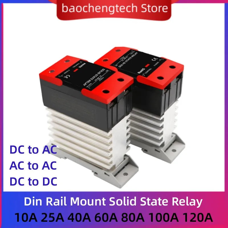 SSR 10A 25A 40A 60A 80A 100A 120A DD DA AA Din Rail Mount Solid State Relay AC DC Control DC AC Single Phase With Heat Sink Vue