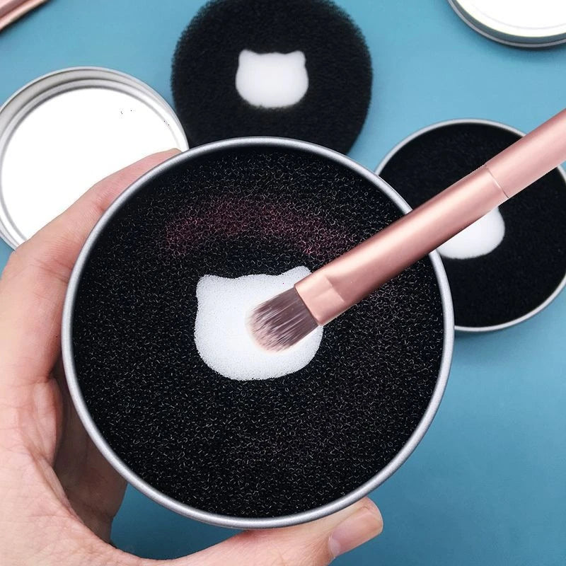 3 Refill Pads Makeup Brush Cleaner Sponge Dry Cleaning Quick Color Change Reusable Portable Metal Box No Water No Damage Vue
