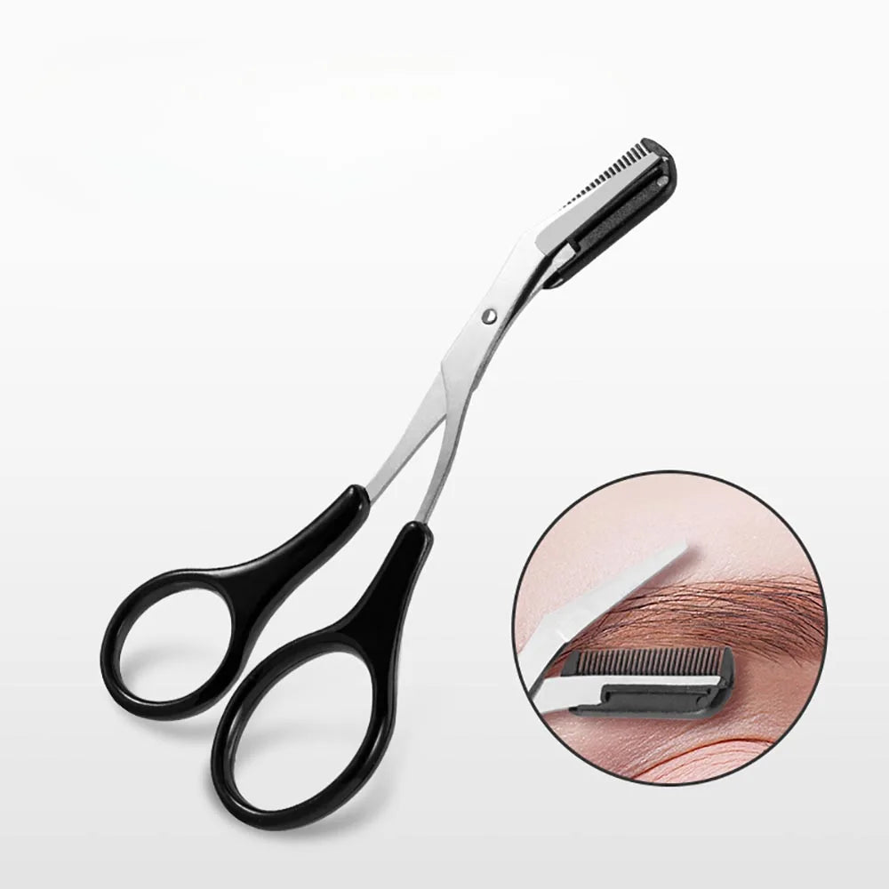 Eyebrow Trimming Scissors Professional Built-in Comb Stainless Steel Non-Slip Brow Shaper Hair Removal Beauty Tool for Men Women Vue